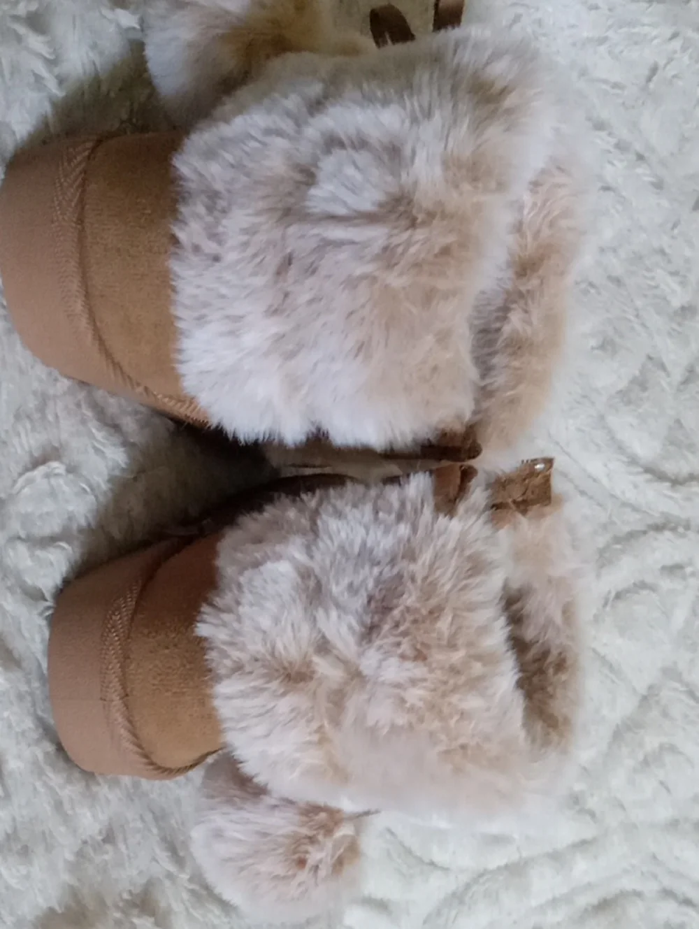 Girls' Tan First-shoes-Tan Faux-Fur Pom Booties Size 4/5